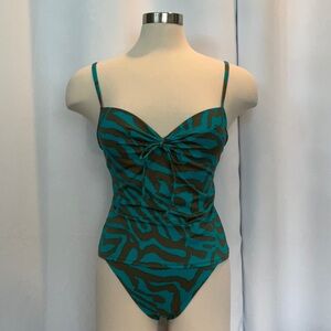 Victoria’s Secret Tankini Turquoise Olive Zebra Print Underwire 36A Bottom Sz L